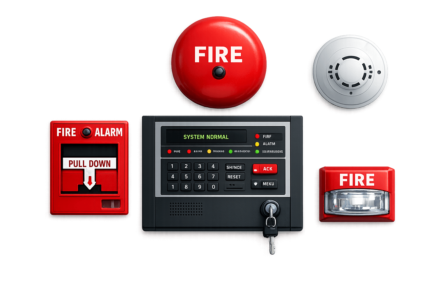 Fire alarm detection system on commercial building ceiling